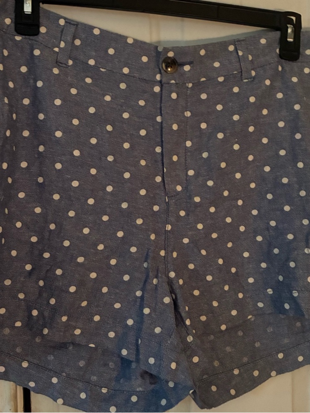Chambray print Polka Dot Linen-Blend Shorts women size 18 mid rise linen blend